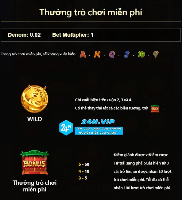 Thưởng trò chơi miễn phí của Prosperity Tiger tại nhà cái 24N