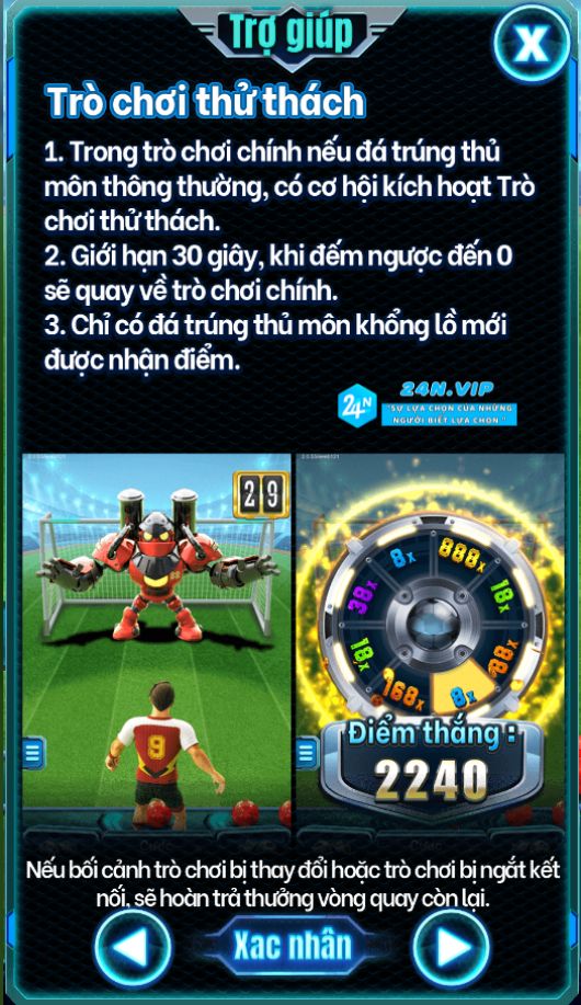 Trò Chơi Thử Thách KING OF FOOTBALL trên nhà cái 24N